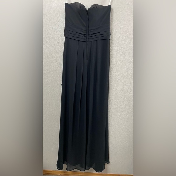 David’s bridal black crinkle chiffon dress with cascade skirt sz 2 - Picture 2 of 10